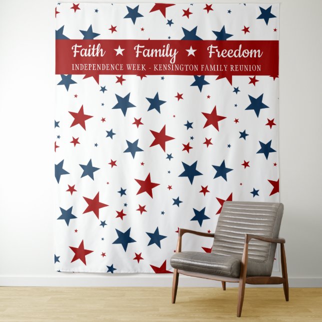Christian Patriotic Stars Photobooth Backdrop Tapestry (In Situ)