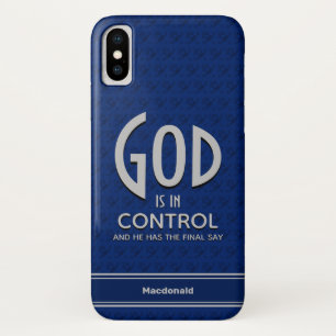 Christian Personalised GOD IS IN CONTROL Blue iPhone X Case