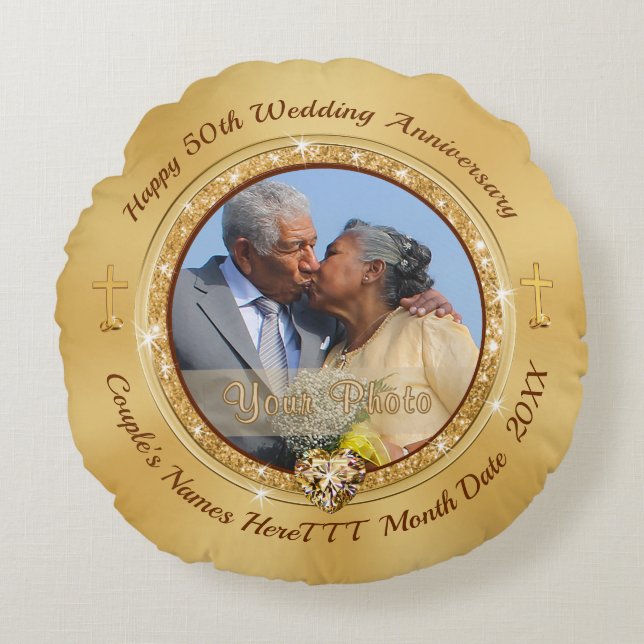 Christian Photo, Traditional 50th Anniversary Gift Round Cushion (Front)