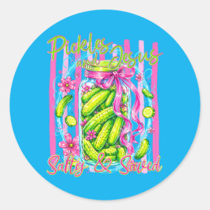 Christian Pickle Lover Pickles Jesus Salty Saved Classic Round Sticker