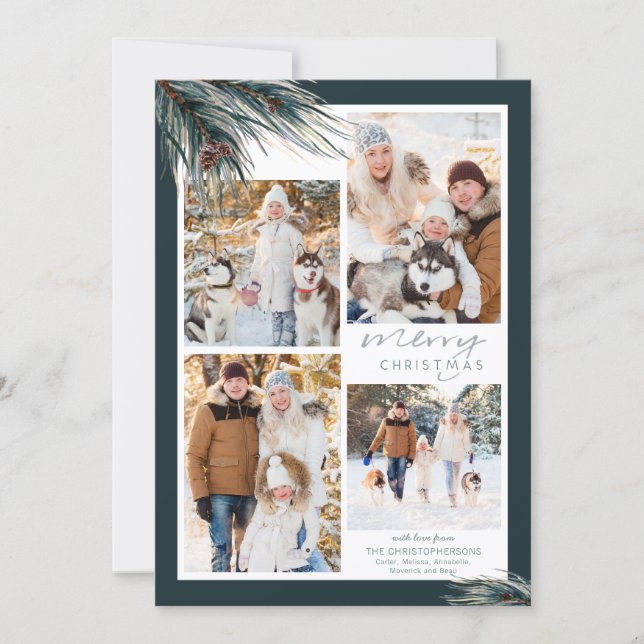 Christian Pine Photo Nativity Scripture on Back Holiday Card (Front)
