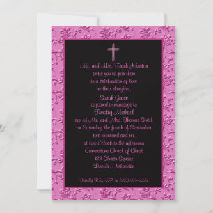 Christian Pink and Black Cross Wedding Invitation