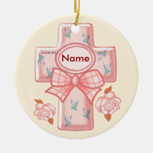 Christian Pink Bow Cross Ornament