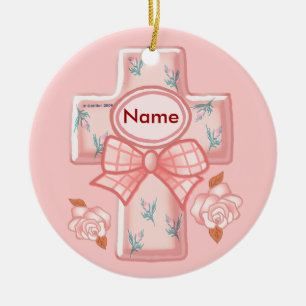 Christian Pink Bow Cross Ornament
