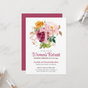 Christian Pink Floral Cross Women's Church Retreat Invitation