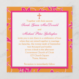 Christian Pink Tangerine Floral Wedding Invitation