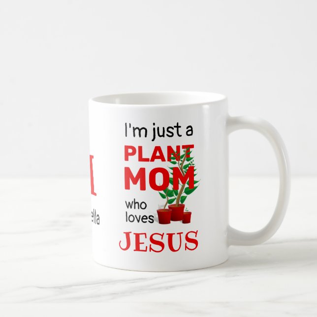 Christian PLANT MOM LOVES JESUS Monogram Coffee Mug (Right)