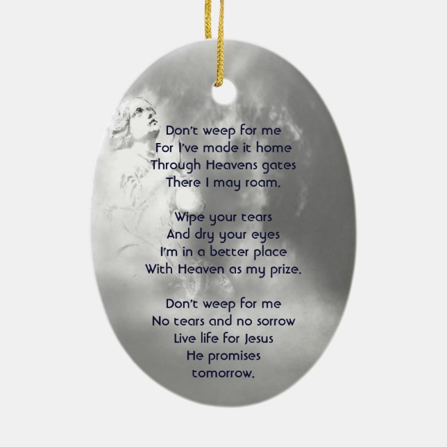 Christian Poem Memorial Keepsake Angel Sky Clouds  Ceramic Ornament (Back)