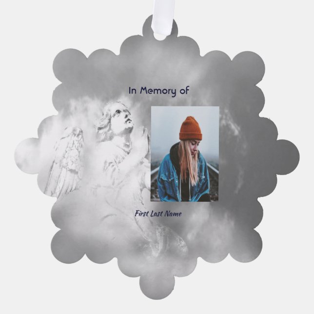 Christian Poem Memorial Keepsake Angel Sky Clouds  Tree Decoration Card (Front)