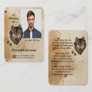 Christian Prayer Card Memorial Wolf Wolves Animal