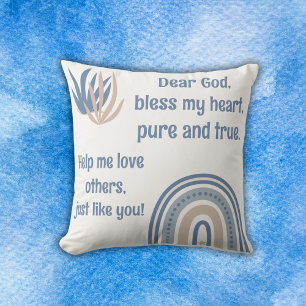 Christian Prayer for kids Blue & White Cushion