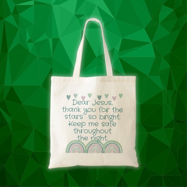 Christian Prayer for kids Green & Pink | Tote Bag (Creator Uploaded)