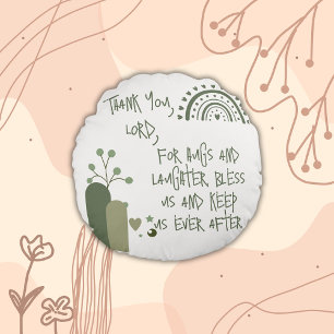 Christian Prayer for kids Olive Green Round Cushion