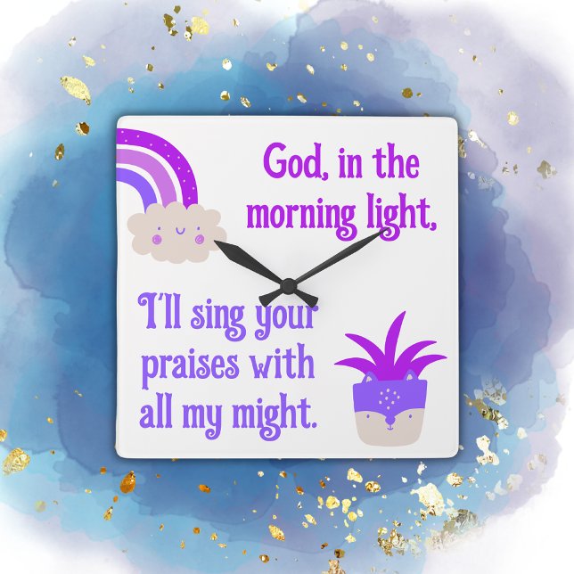 Christian Prayer for kids Purple & Blue | Square Wall Clock (Creator Uploaded)