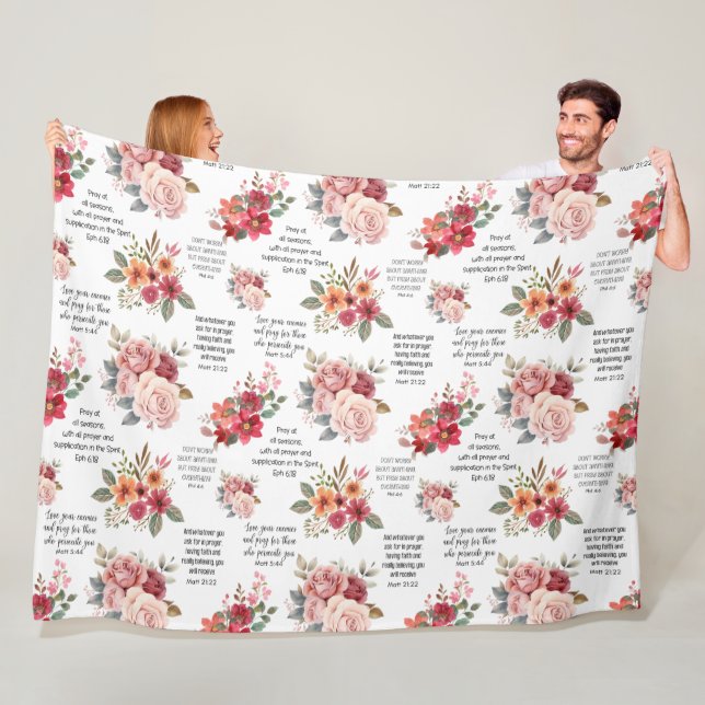 Christian PRAYER Peach Floral Fleece Blanket (In Situ)