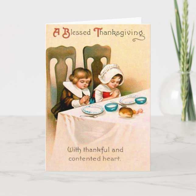 Christian Prayer Puritan Thanksgiving Dinner Holiday Card (Front)