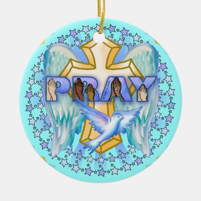 Christian Prayer Wings  Ceramic Ornament (Front)