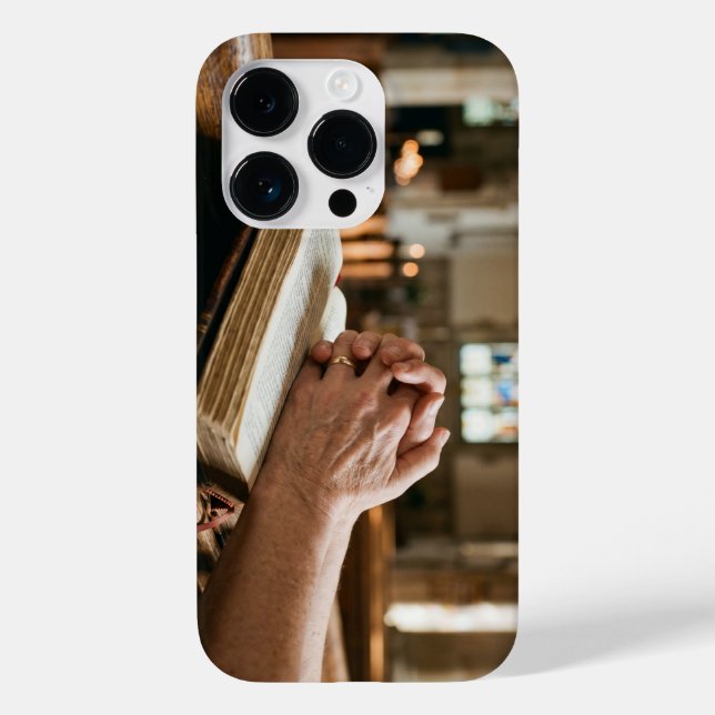 Christian Praying Hands on Bible iPhone Case (Back)