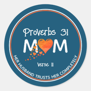 Christian PROV 31 MOM Coral Heart Mother'sDay TEAL Classic Round Sticker
