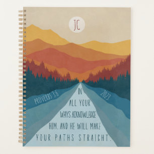 Christian Proverbs 3:6 Boho Mountain Sunset  Planner