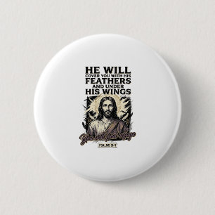 Christian Psalm 91_4 Jesus Vintage Engraving Shirt 6 Cm Round Badge