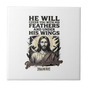 Christian Psalm 91_4 Jesus Vintage Engraving Shirt Ceramic Tile