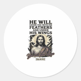 Christian Psalm 91_4 Jesus Vintage Engraving Shirt Classic Round Sticker