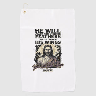 Christian Psalm 91_4 Jesus Vintage Engraving Shirt Golf Towel