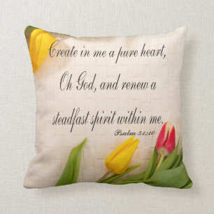Christian Psalm Pillow, Psalm 51:10 Cushion