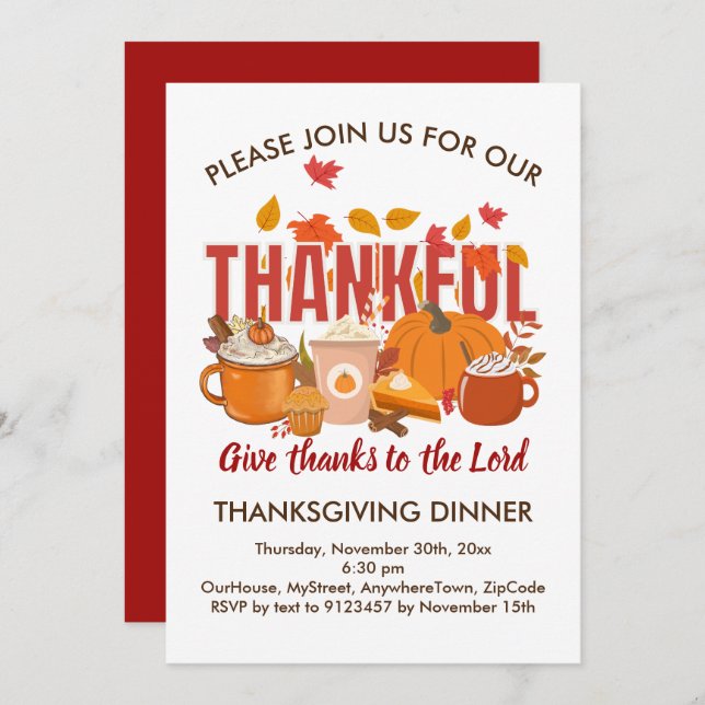 Christian Pumpkin THANKFUL Thanksgiving Invitation (Front/Back)