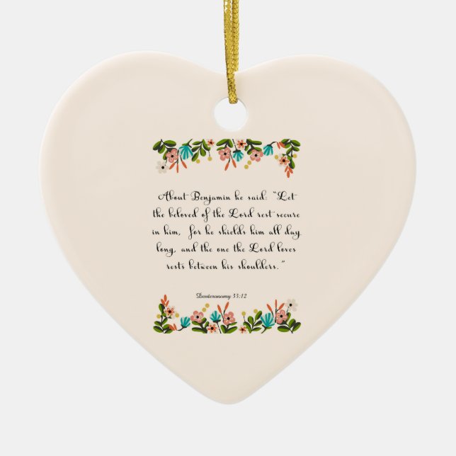 Christian Quote Art - Deuteronomy 33:12 Ceramic Ornament (Front)