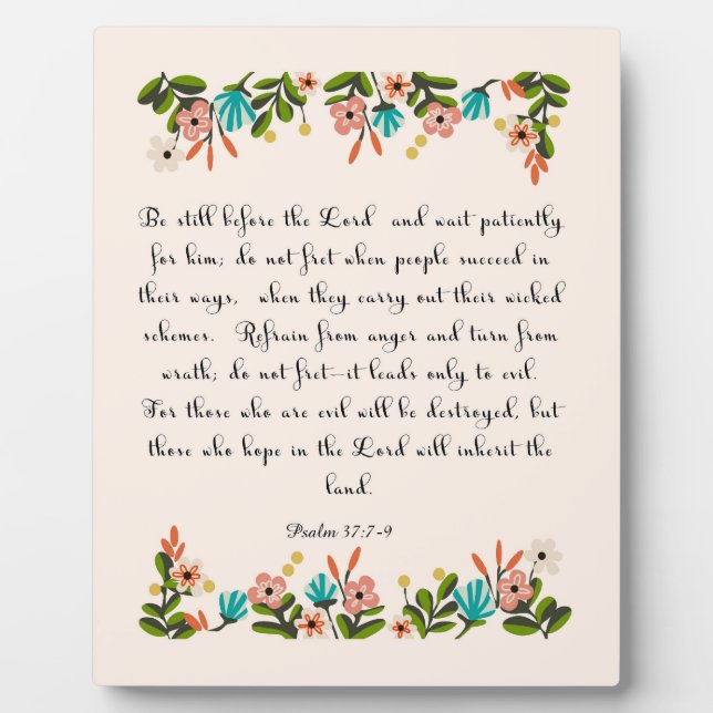 Christian Quote Art - Psalm 37:7-9 Plaque (Front)