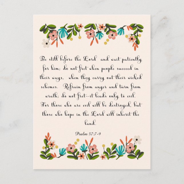 Christian Quote Art - Psalm 37:7-9 Postcard (Front)