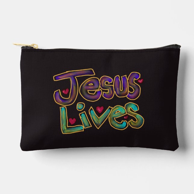 Christian Quote ‘Jesus Lives’ Custom Name Accessory Pouch (Front)