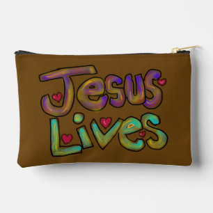 Christian Quote ‘Jesus Lives’ Floral Accessory Pouch