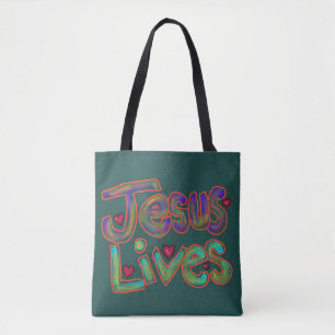 Christian Quote ‘Jesus Lives’ Green  Tote Bag