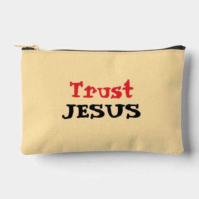 Christian Quote ‘Trust Jesus’ Butter Yellow Accessory Pouch (Front)