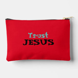 Christian Quote ‘Trust Jesus’ Floral on Red Accessory Pouch