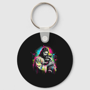 Christian Raccoon Lover Trash Holding God Faith Me Key Ring