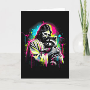 Christian Racoon Lover Trash Holding God Faith Me Card