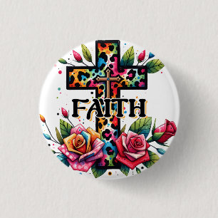 Christian Rainbow Faith Cross 3 Cm Round Badge