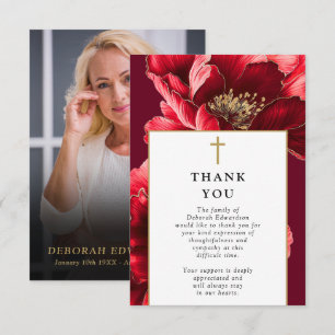 Christian Red Celebration Of Life Funeral Photo Thank You Card