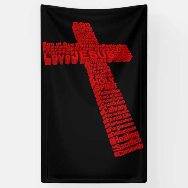 Christian Red Cross Collage Art Formed with Faith Banner (Vertical)
