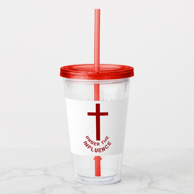 Christian Red Cross Typography and Bible Verse Acrylic Tumbler (Front)