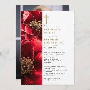 Christian Red Elegant Celebration Of Life Photo Invitation