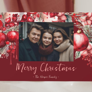 Christian Red Poinsettia Photo Holiday Card