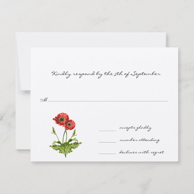 Christian Red Poppies Two Are Better  Wedding RSVP (Back)