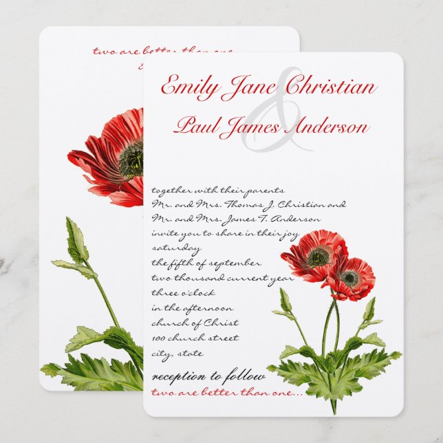 Christian Red Poppy Flower Wedding Invitation (Front/Back)