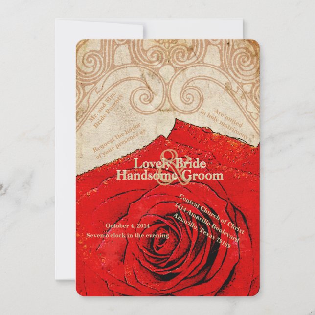 Christian Red Rose Vintage Wedding Invitation (Front)
