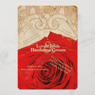Christian Red Rose Vintage Wedding Invitation